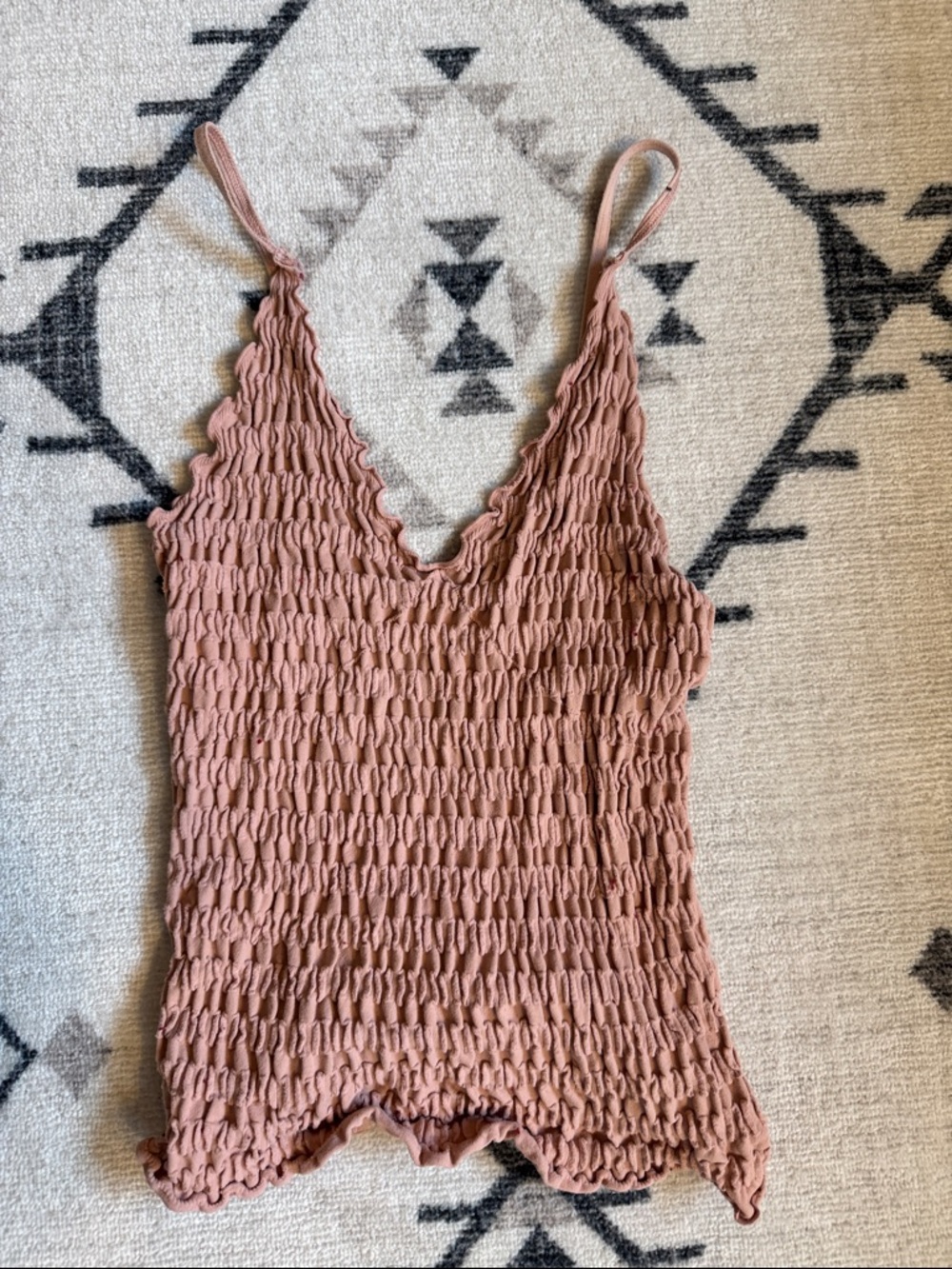 Free People Smocked V-Neck Cami in Dusty Pink